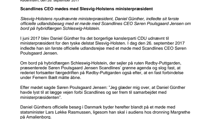 Scandlines CEO mødes med Slesvig-Holstens ministerpræsident