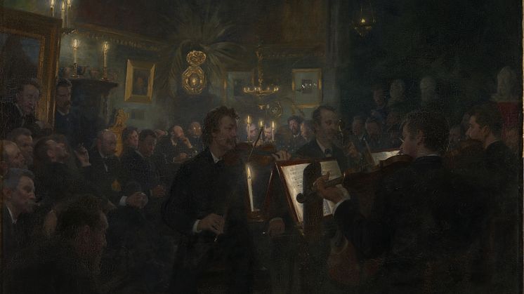 Peder Severin Krøyers maleri «Musikk i atelieret» ble kjøpt allerede i 1886. Krøyer skapte verket mens den berømte Nerudakvartetten spilte i hans København-atelier. Der tegnet og malte han musikere og tilskuere i et forrykende tempo.
