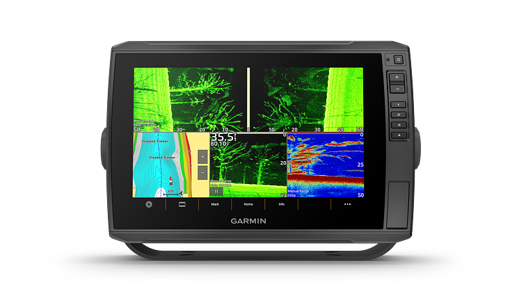 Garmin_ECHOMAP Ultra 102sv_SplitScreen mit SideVü_Garmin Navionics Vision+_ClearVü_LiveScope_CHIRP (c) Garmin Deutschland GmbH