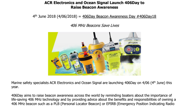 ACR Electronics and Ocean Signal Launch 406Day to  Raise Beacon Awareness