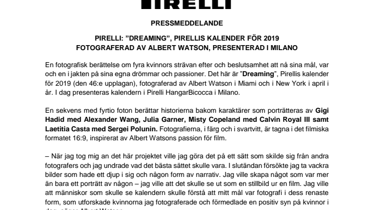 Pirelli släpper sin kalender för 2019