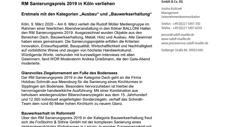 RM Sanierungspreis 2019 in Köln verliehen
