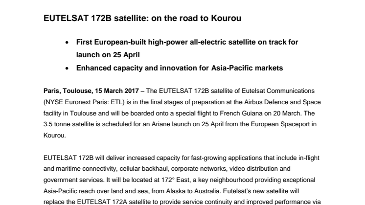EUTELSAT 172B satellite: on the road to Kourou
