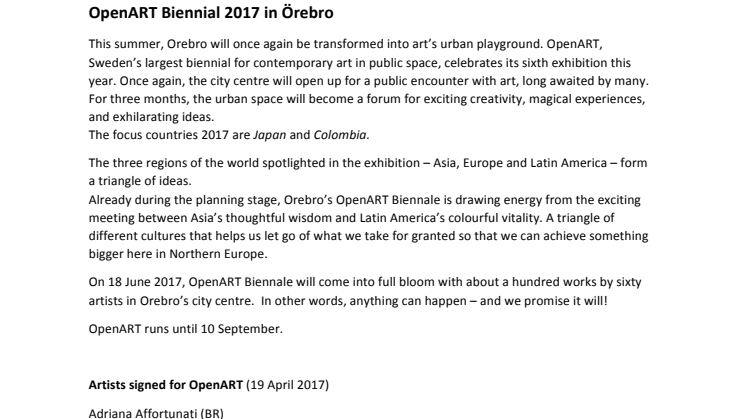 OpenART Biennial 2017 in Örebro, Sweden