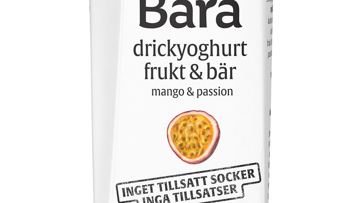 ”Skånemejerier Bara” - Sveriges enda yoghurt utan tillsatt socker eller tillsatser - kommer nu med ny smak av Mango & Passion