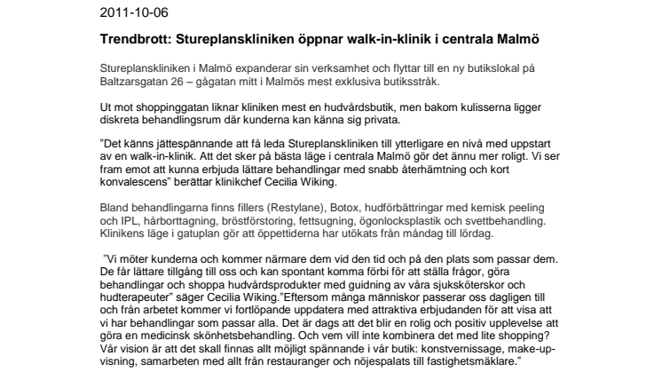 Trendbrott: Stureplanskliniken öppnar walk-in-klinik i centrala Malmö