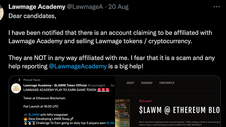 Screenshot of Lawmage Academy's Twitter page