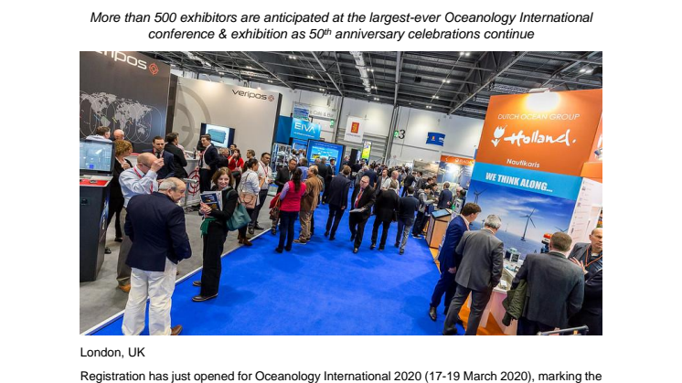 Registration opens for Oceanology International 2020 at ExCeL London in March 