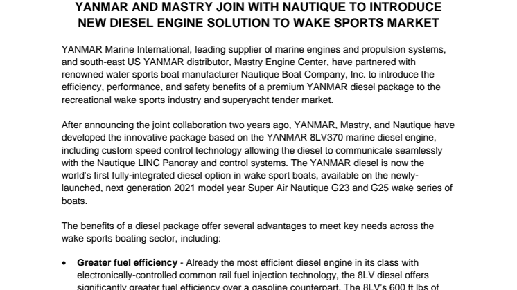 YANMAR and Mastry Join with Nautique