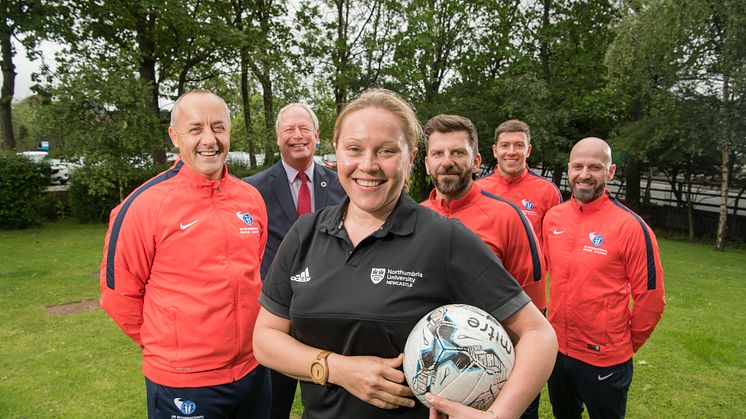 From left: i2i Director Kent Mayall, Pro Vice-Chancellor of Business and Law John Wilson, Head of Sport and Exercise Katy Storie, i2i Director James Gore, i2i Head of International Academy Andy Milne, i2i Director of Sport Danny Gore