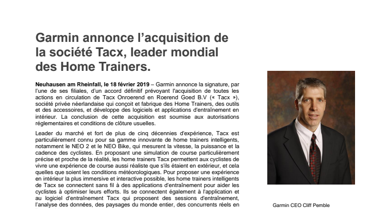 Garmin annonce l’acquisition de la société Tacx, leader mondial des Home Trainers