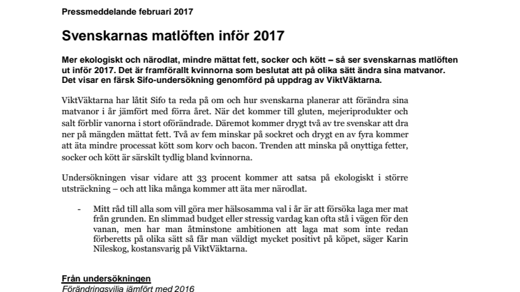 Svenskarnas matlöften inför 2017