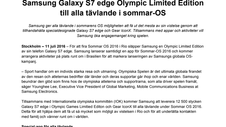  Samsung Galaxy S7 edge Olympic Limited Edition till alla tävlande i sommar-OS
