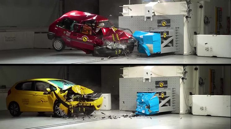 Euro NCAP 20th Anniversary – Thatcham Research crash tests the 1997 Rover 100 and a current Honda Jazz