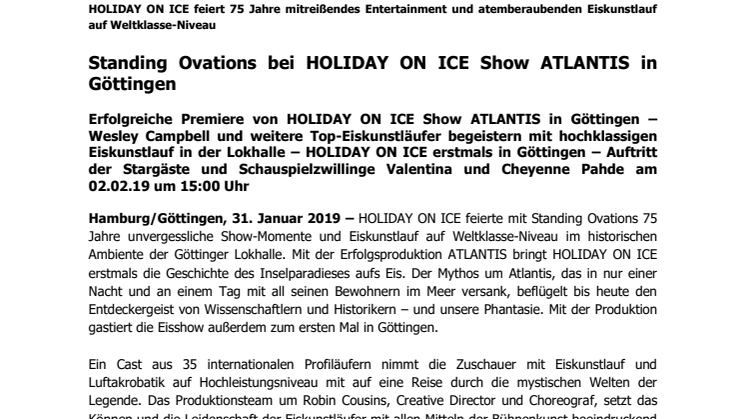 Standing Ovations bei HOLIDAY ON ICE Show ATLANTIS in Göttingen