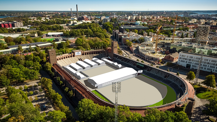 Så här kommer det att se ut på Stockholms Stadion när Stockholm Horse Week drar igång. (bilden är ett montage)