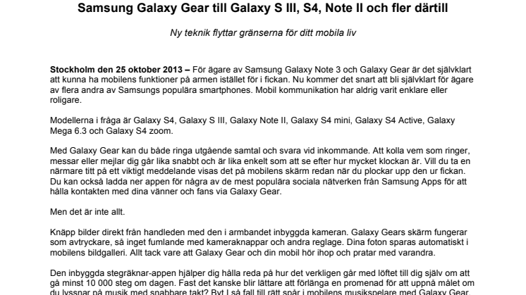 Samsung Galaxy Gear till Galaxy S III, S4, Note II och fler därtill