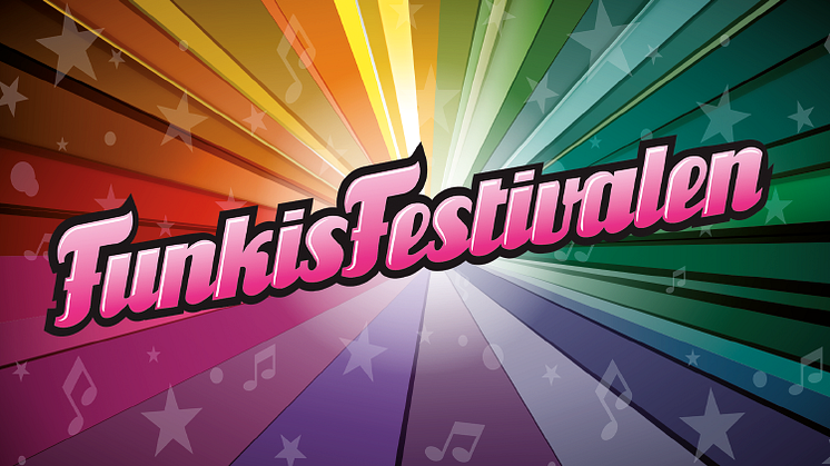 Logga Funkisfestivalen i ett spektrum av färger.
