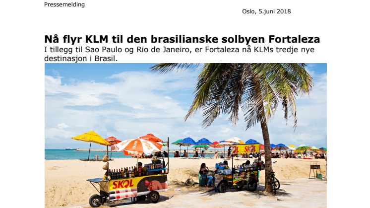  Nå flyr KLM til den brasilianske solbyen Fortaleza