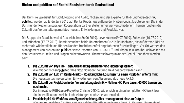 NicLen und publitec auf Rental Roadshow durch Deutschland