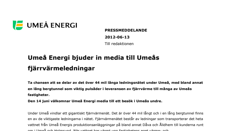 Umeå Energi bjuder in media till Umeås fjärrvärmeledningar