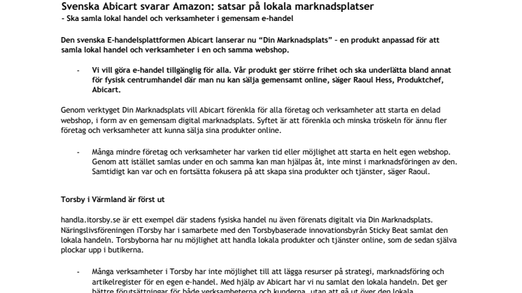 Svenska Abicart svarar Amazon: satsar på lokala marknadsplatser