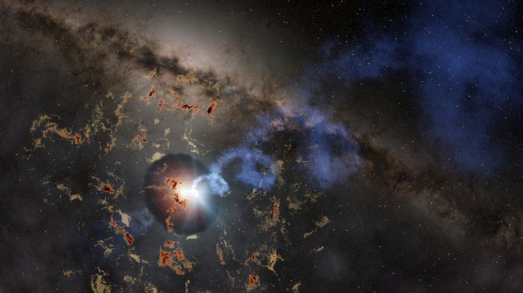 Bild som visar det flimrande svarta hålet AT2022tsd. Illustration av Robert Hurt, Caltech/IPAC