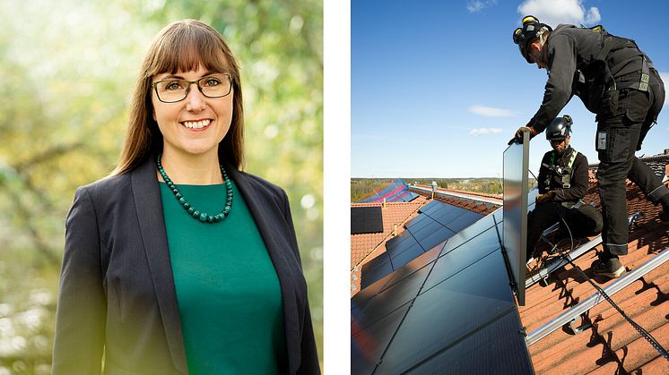 Johanna Bjurskog, hållbarhetschef på Riksbyggen / montering av solceller