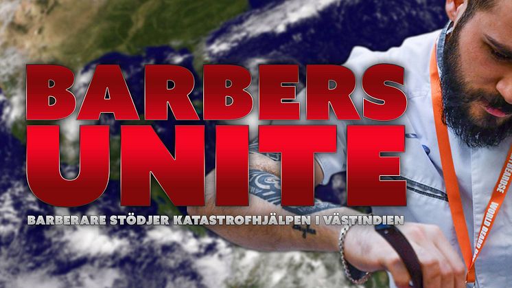 Barberare från Stockholm trimmar skägg/klipper hår till förmån för katastrofhjälpen i Västindien