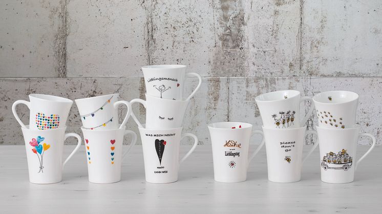 Heartwarming motifs, cute sayings: the Hutschenreuth My Mug Collection offers twelve different bone china cups that are perfect for starting the day.
