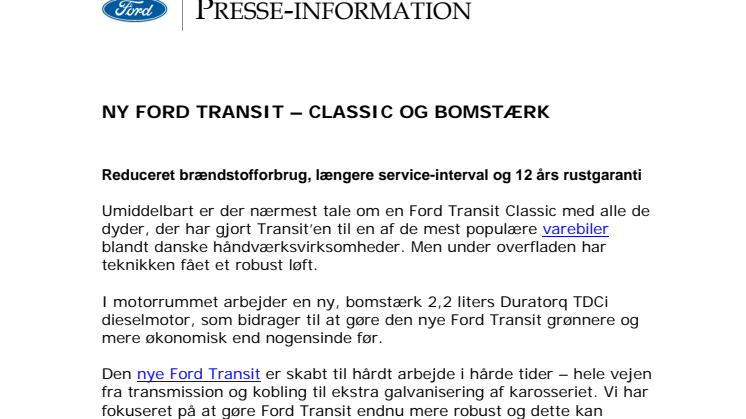NY FORD TRANSIT – CLASSIC OG BOMSTÆRK
