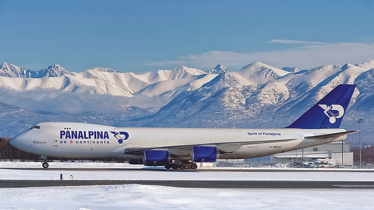 No stranger to Alaska: Panalpina’s 747-8F usually operates on the transatlantic route, but here it was captured during a technical stop at Anchorage airport. (Photo by Angelo Bufalino)