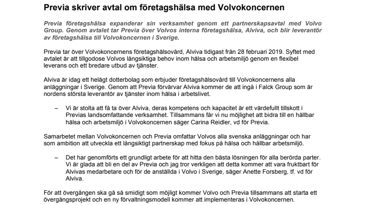 Previa skriver avtal om företagshälsa med Volvokoncernen