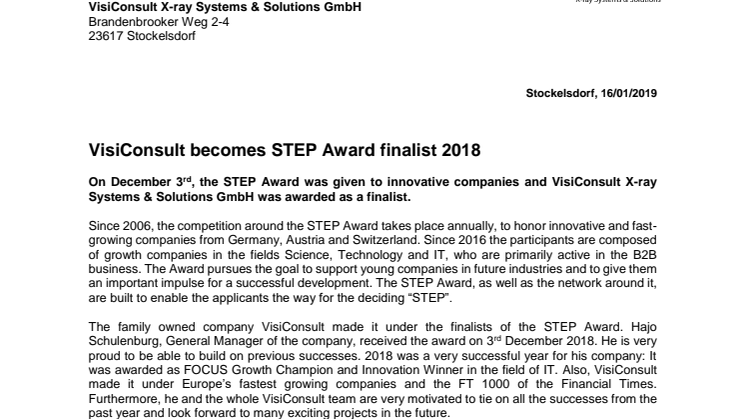 VisiConsult becomes STEP Award finalist 2018