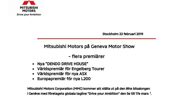 Mitsubishi Motors visar flera premiärer på  Geneva Motor Show 