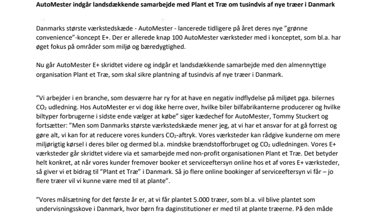 AutoMester indgår landsdækkende samarbejde med Plant et Træ om tusindvis af nye træer i Danmark 