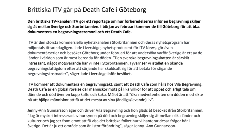Brittiska ITV går på Death Cafe i Göteborg
