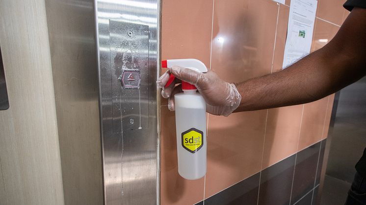 The sdst self-disinfecting coating will protect the lift buttons from viruses, bacteria and fungi for 3 months