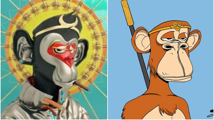 Images from Bored Wukong (left) and OpenSea via JournalTime