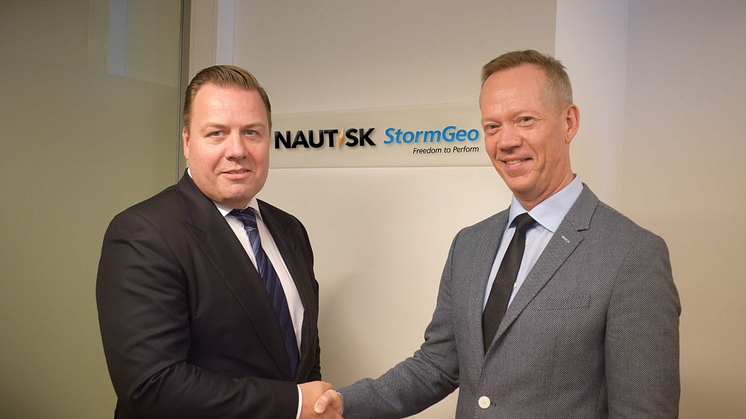 Pictured: Thomas Fjeld, Nautisk CEO, and Per-Olof Schroeder, StormGeo CEO