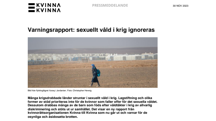 Kvinna till Kvinna pressmeddelande_Varningsrapport - sexuellt våld i krig ignoreras .pdf