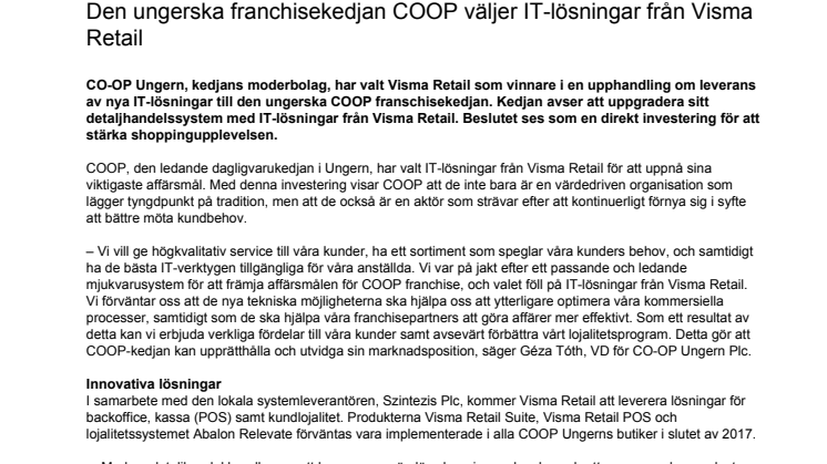 Den ungerska franchisekedjan COOP väljer IT-lösningar från Visma Retail