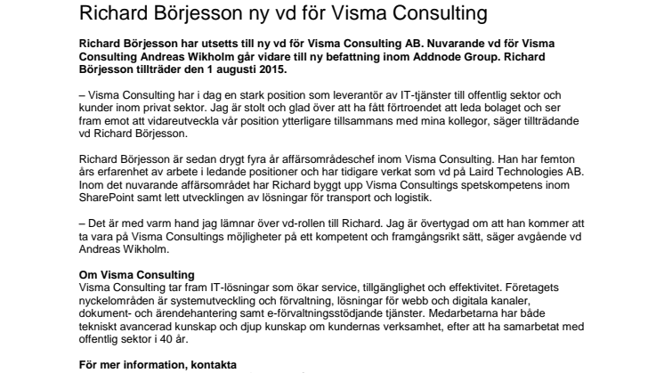 Richard Börjesson ny vd för Visma Consulting