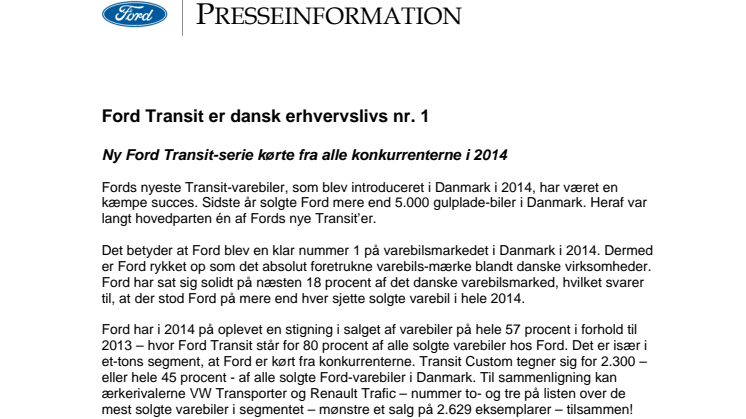 Ford Transit er dansk erhvervslivs nr. 1