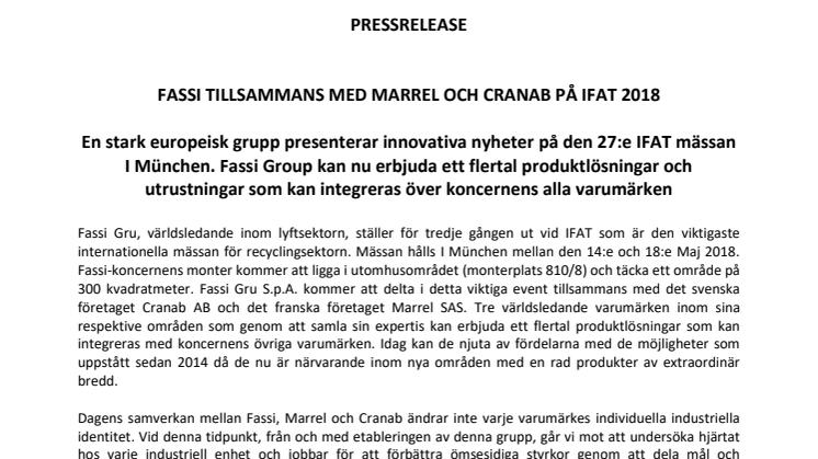 FASSI TILLSAMMANS MED MARREL OCH CRANAB PÅ IFAT 2018