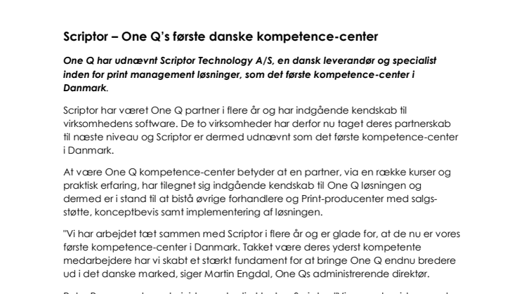 Scriptor - One Q's nye Kompetence Center