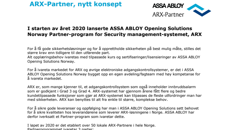 ARX-Partner, nytt konsept fra ASSA ABLOY
