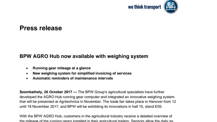 BPW AGRO Hub now available with weighing system