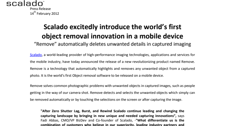 Scalado excitedly introduce the world’s first  object removal innovation in a mobile device