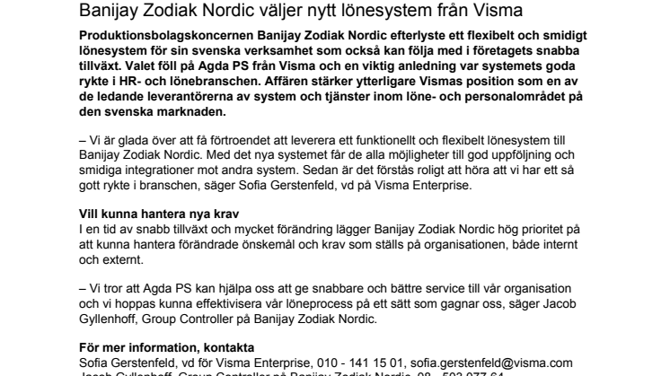 Banijay Zodiak Nordic väljer nytt lönesystem från Visma